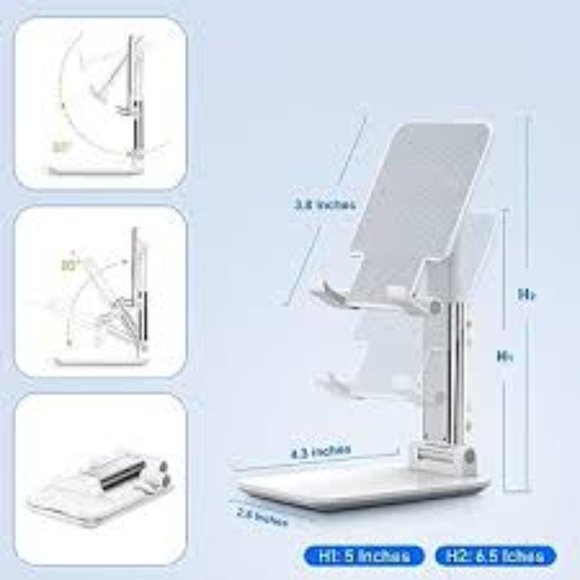 Cell Phone/Tablet Stand Foldable With Adjustable Silicon Pad For Desk - Picture 3 of 5